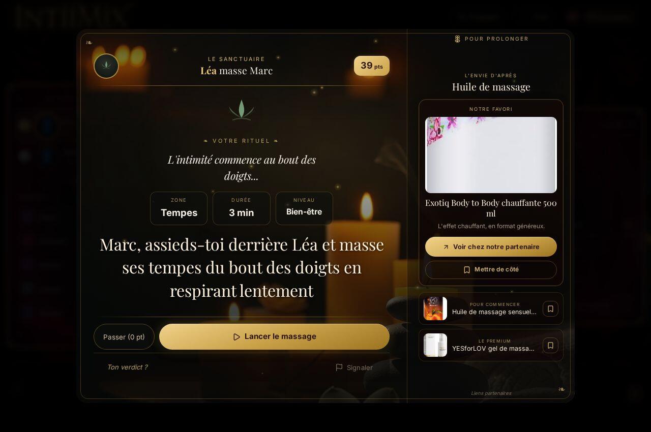 Le segment Le Massage, tel qu'il s'affiche dans le jeu