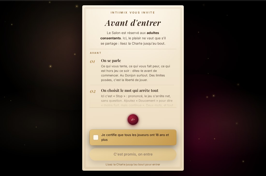 Le pacte du Salon, tel qu'il s'affiche avant de jouer
