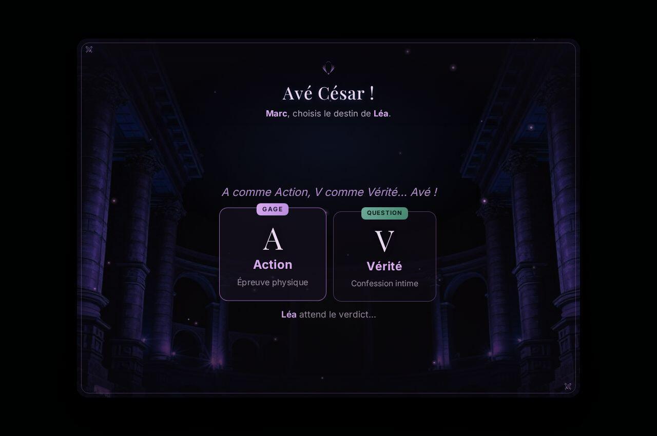 Le segment L'Action ou Vérité, tel qu'il s'affiche dans le jeu, au Donjon
