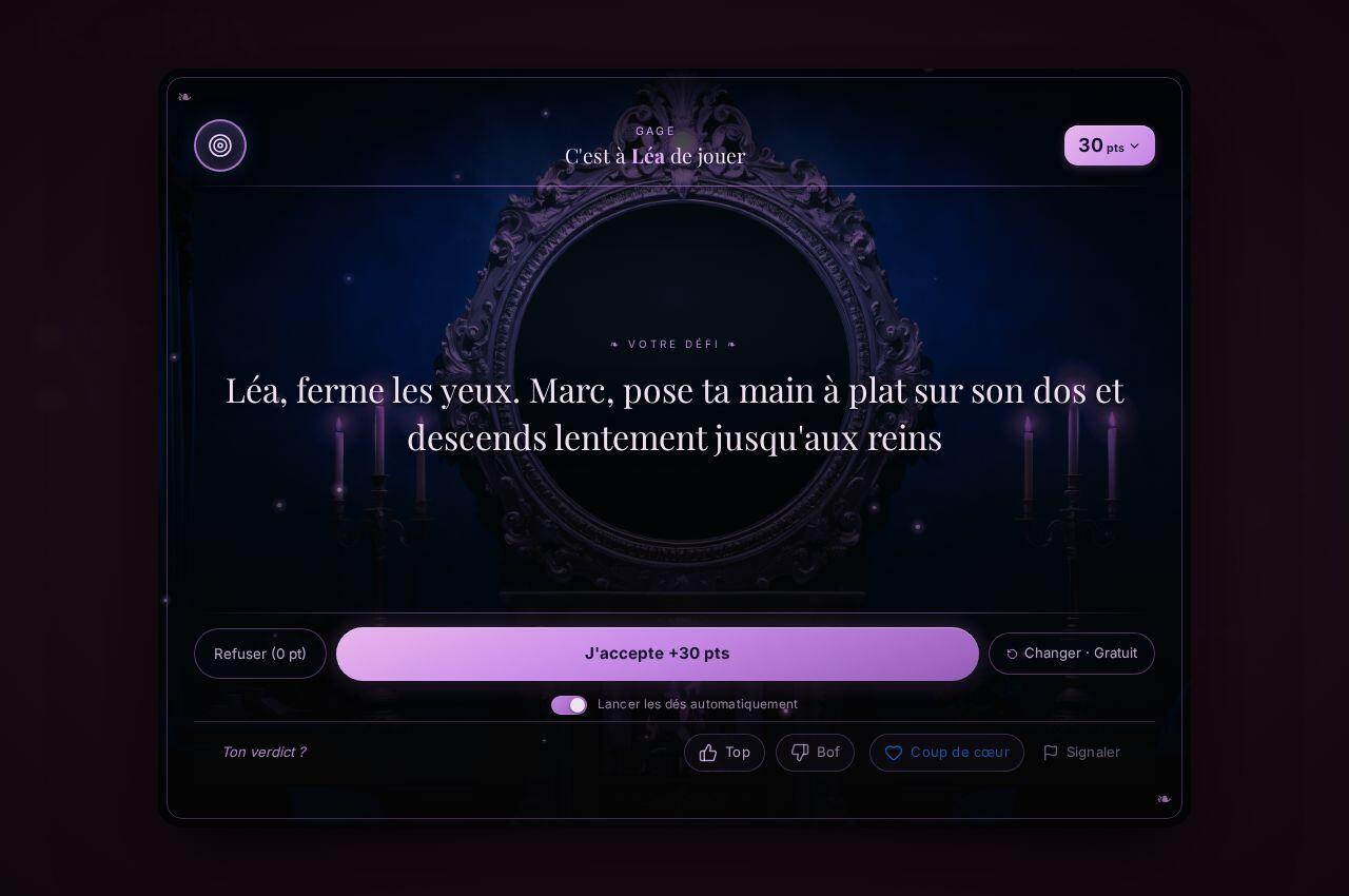 Le segment Le Scénario, tel qu'il s'affiche dans le jeu, au Donjon