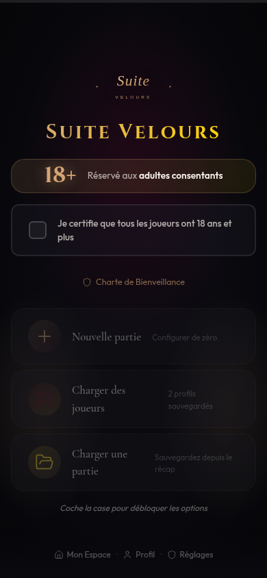 Écran d'accueil aux couleurs de votre love room