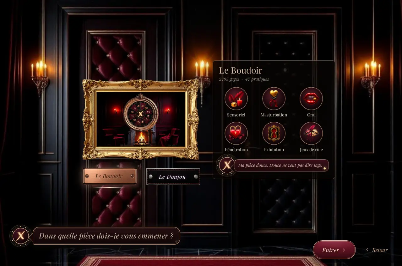 Le palier aux deux portes : le Boudoir et le Donjon