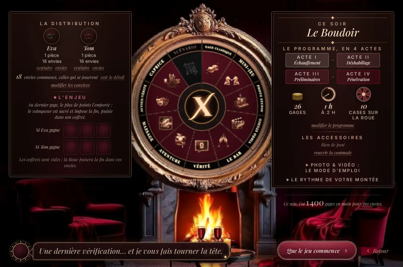Le programme de la soirée : la Roue au mur, la distribution, les quatre actes