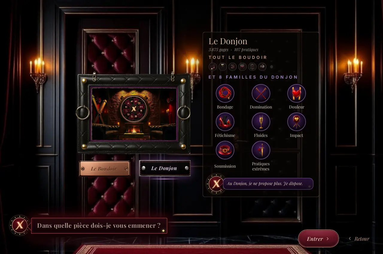 Le palier aux deux portes : le Boudoir et le Donjon